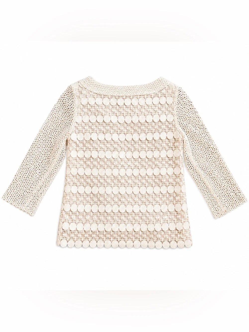 Tory Burch Ivory Crochet Lace 3/4 Sleeve Blouse Sz. 8